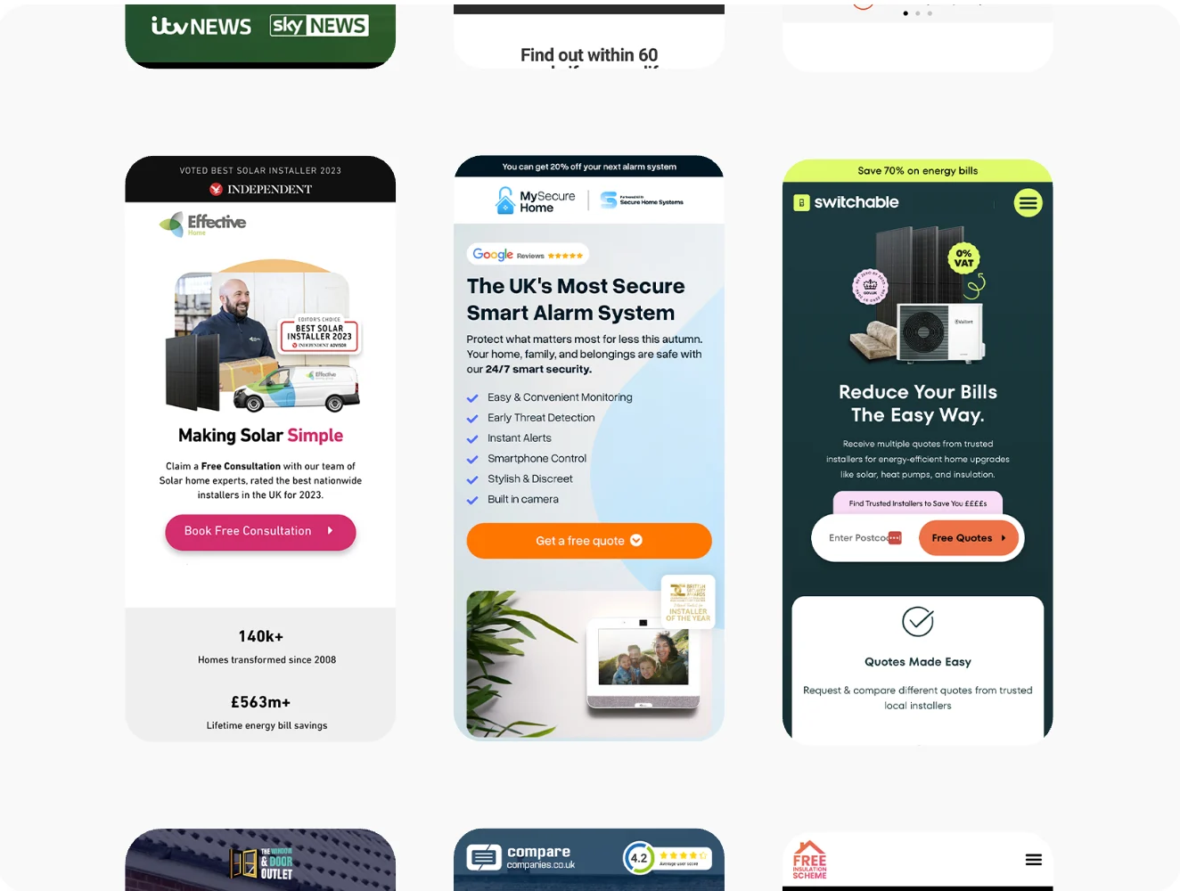 Pronto landing pages for solar, home security and energy brands